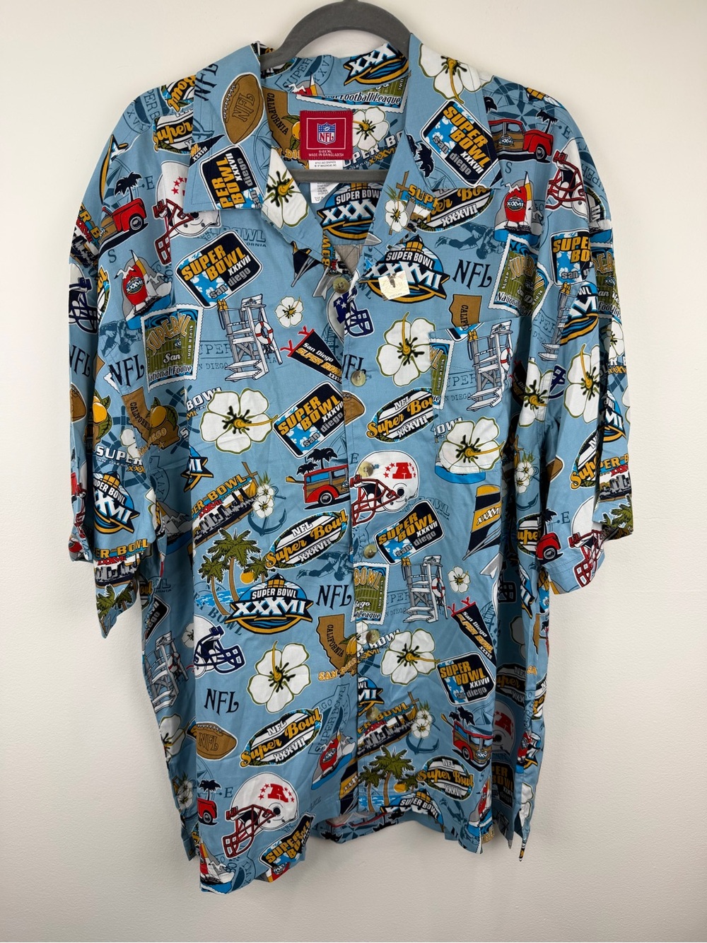 NFL Super Bowl XXXVII Hawaiian Camp Shirt San Diego Rayon XL Y2K
